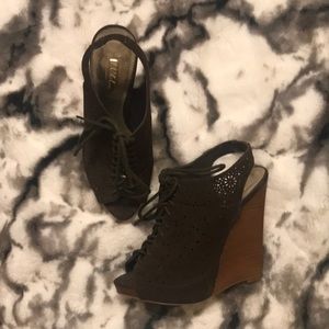 Dark Brown Faux Suede Wedge Heel
